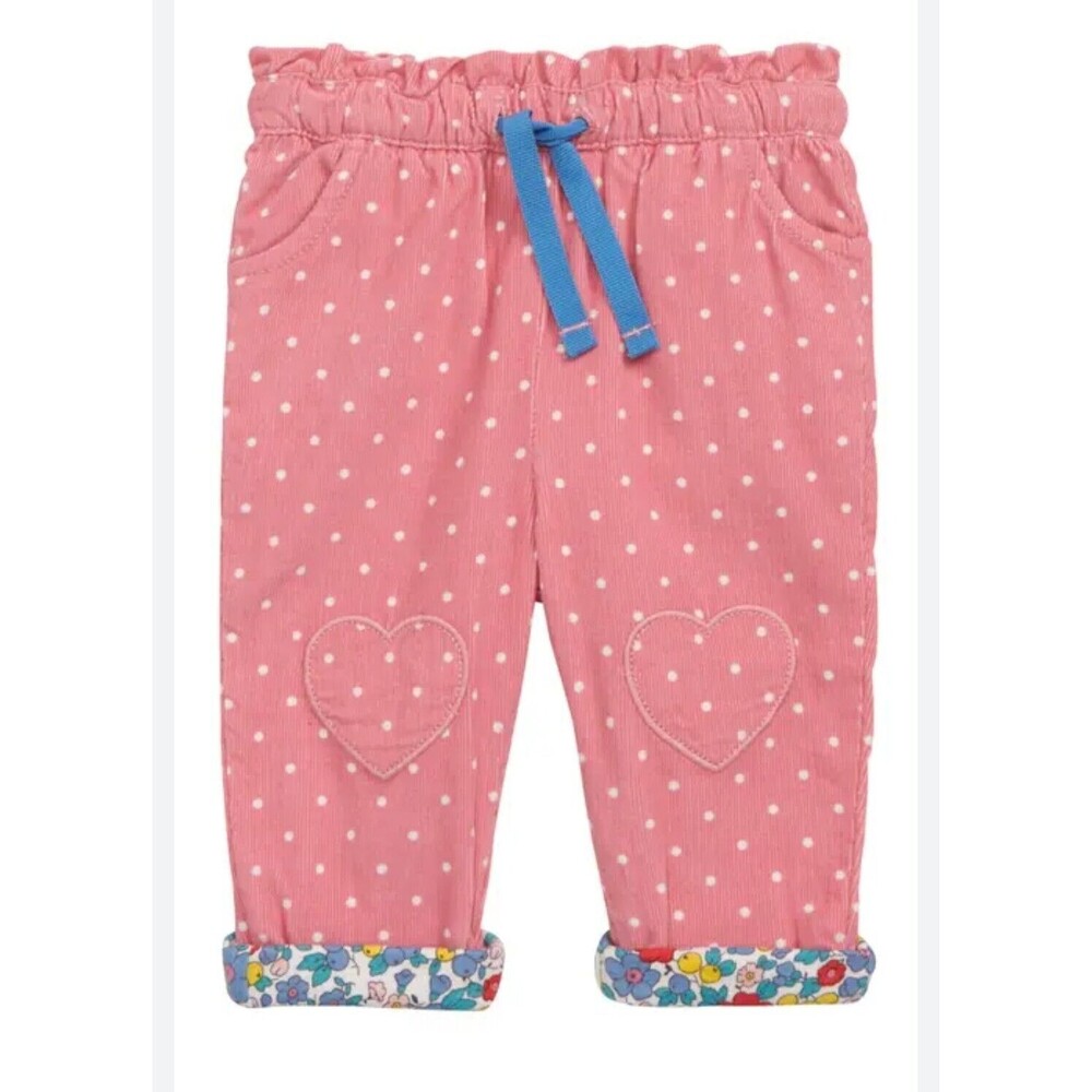 Baby Boden Pink Polka Dot Corduroy Flannel Lined Pants 9-12 Months